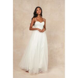 Lulus Women Ethereal Sleeveless Embroidered Bustier wedding Maxi evening Dress L